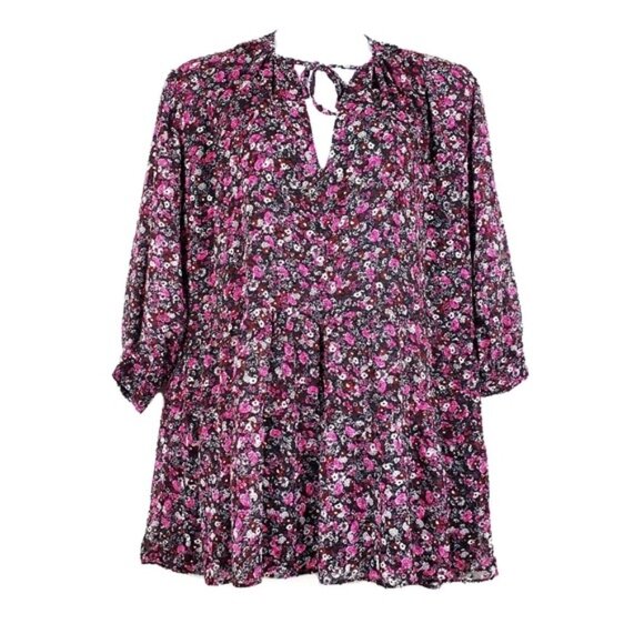 Zara Dresses & Skirts - Zara Womens Long Sleeve Black Pink Clip Dot Floral Print Mini Dress Size L NWOT